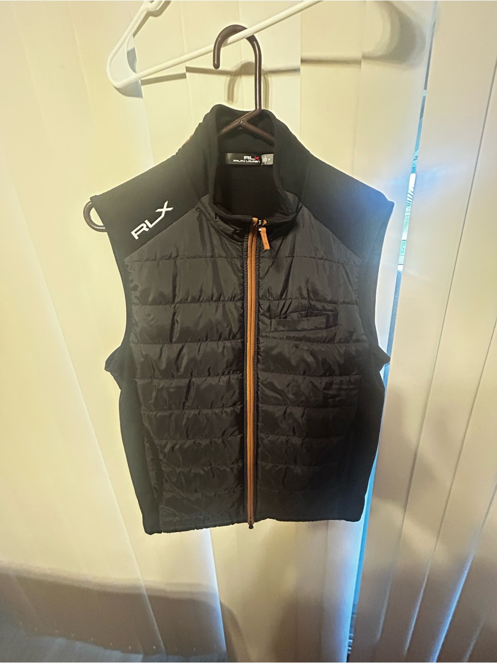 Ralph Lauren RLX Black Quilted Vest with Tan Contrast Zipper